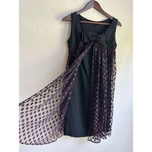 Vintage 50s Anita Modes Cocktail Dress Bow Sheer Polka Dot Babydoll Train Mod S